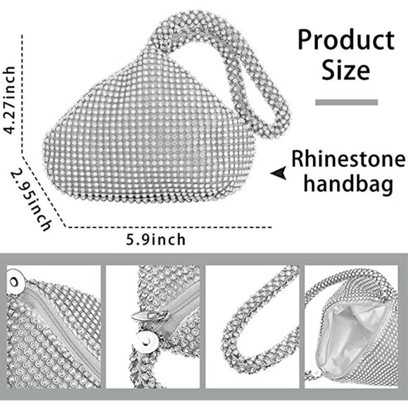 Silver Crystal Necklace Set Cubic Rhinestone Necklace Bracelet Earrings Handbag - Picture 7 of 7